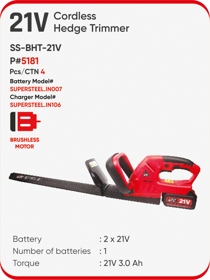 21V CORDLESS HEDGE TRIMMER